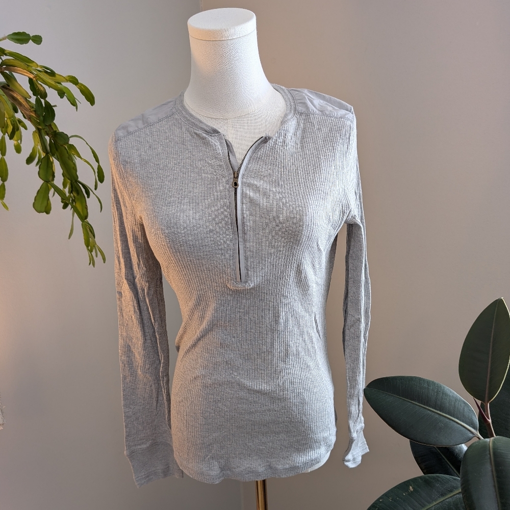 Ralph Lauren Light Gray Half-Zip Long Sleeve Top Cotton